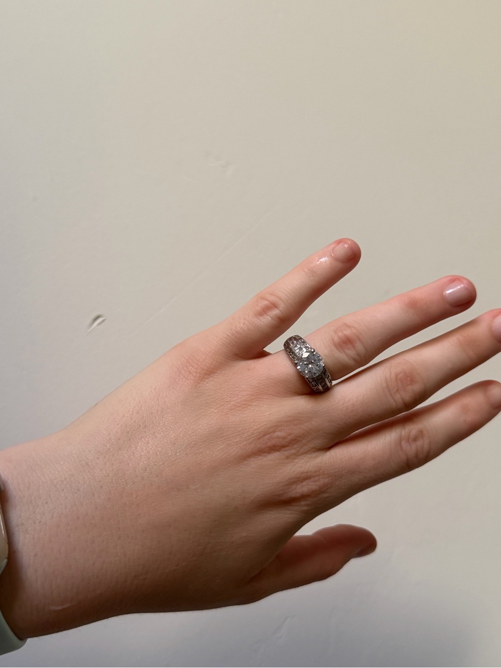 Silver Tone Round Solitaire Clear Stone Ring Channel Set Statement Jewelry